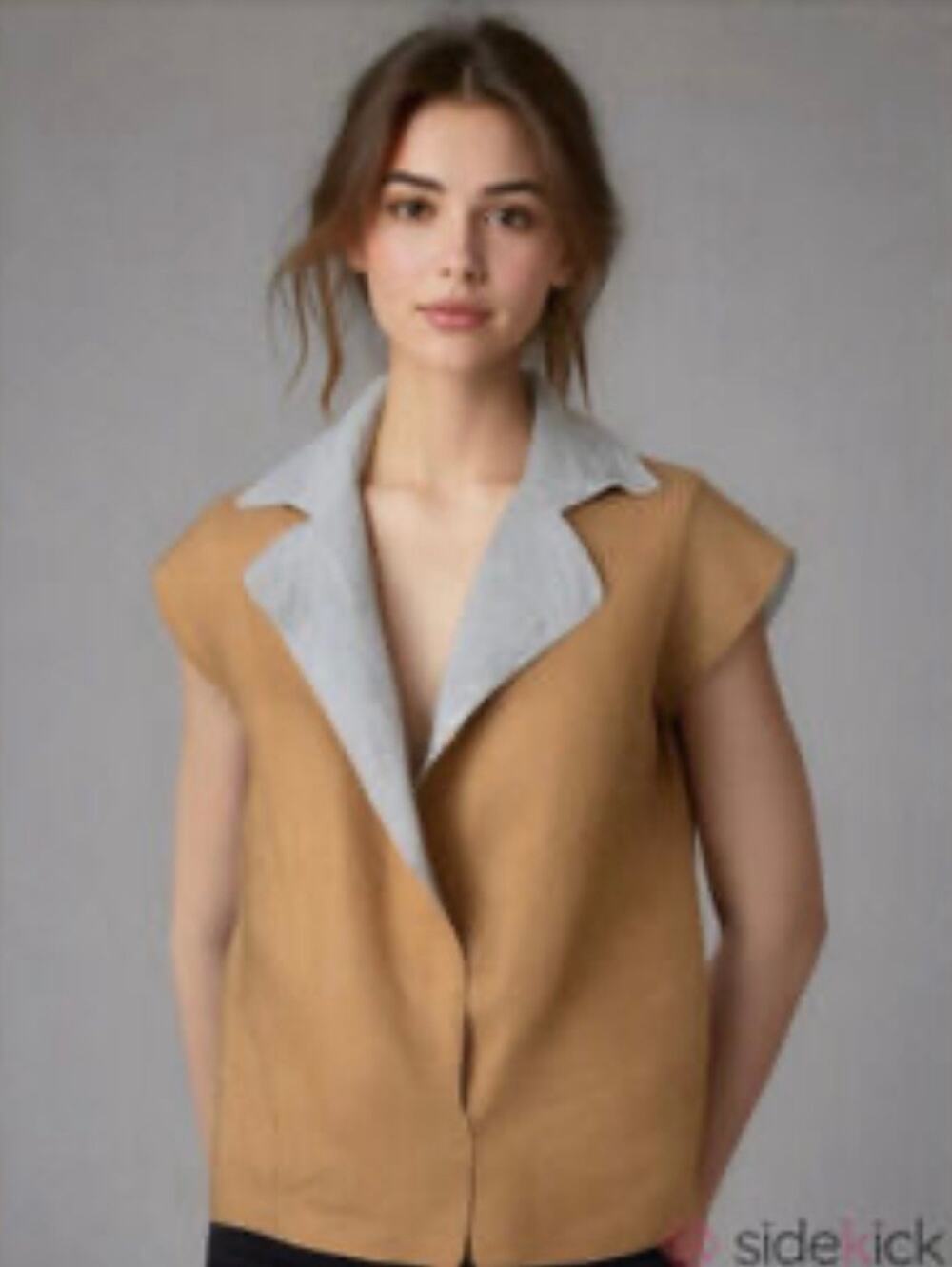 Bobeau Open Front Long Sweater Cardigan Kimono Poncho w Collar Brown Grey Sz 1X